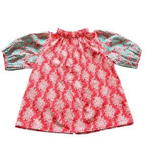 THML Coral Kathleen Top Green Embroidered Sleeves Boho Rear Buttons XL